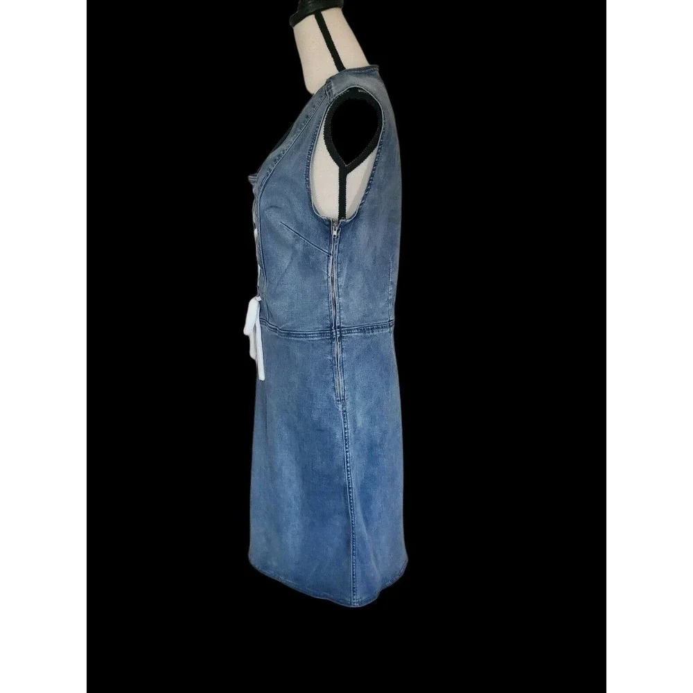 Lola Jeans Sleeveless Lace-Up Blue Stretch Denim Knee-Length Dress Sz M EUC - Picture 2 of 5